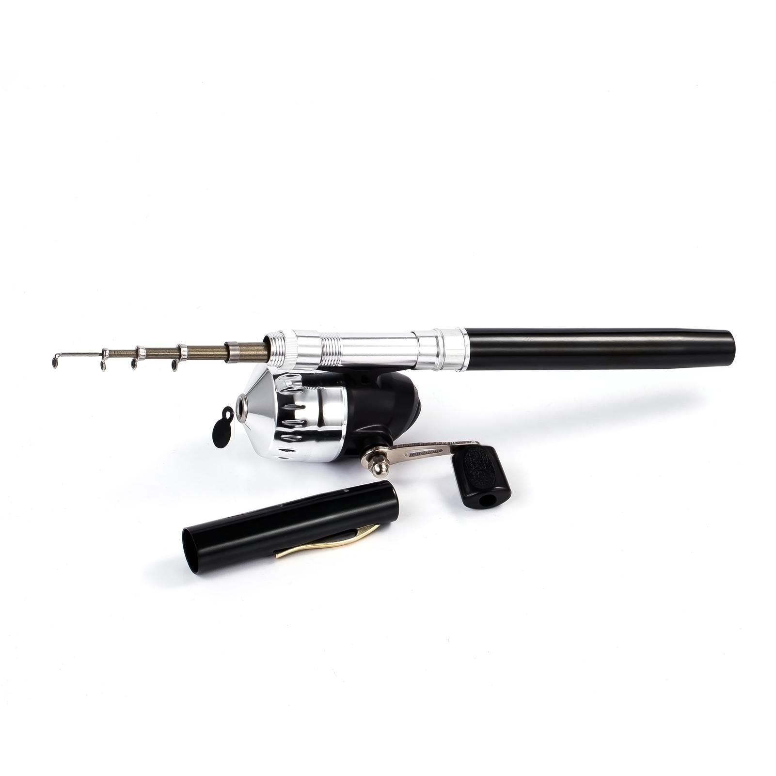 Taschen Teleskop Mini Stiftform Angelrute und Angelrolle Kombi-Set 1m schwarz