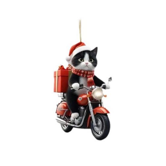 Motorrad Katze Acryl Hängende Dekoration Hause Innen Weihnachten Baum Auto Rückspiegel 2D Flache Reiten