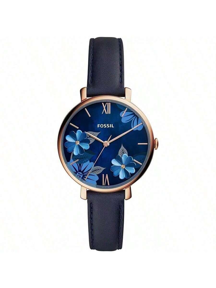 Fossil Damen Quarz Leder 3-Zeiger Uhr mit Perlmutt Zifferblatt/Edelstahlgehäuse/Mineralglas ES4673 blau