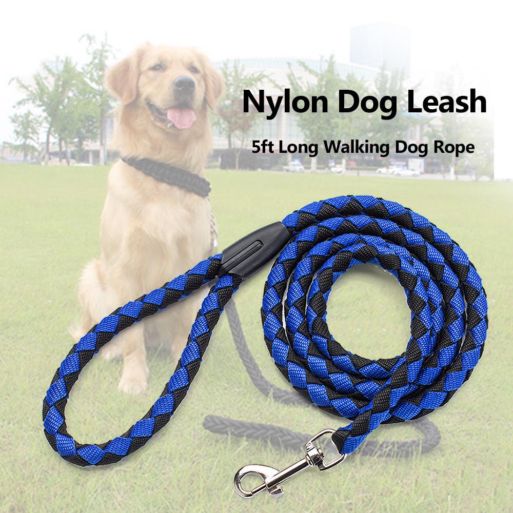 Nylon-Hundeleine, 1,5 m lang, für Spaziergänge, Hundeseil, Metallverschluss, Hundekette, Zugseil für mittelgroße Hunde blau