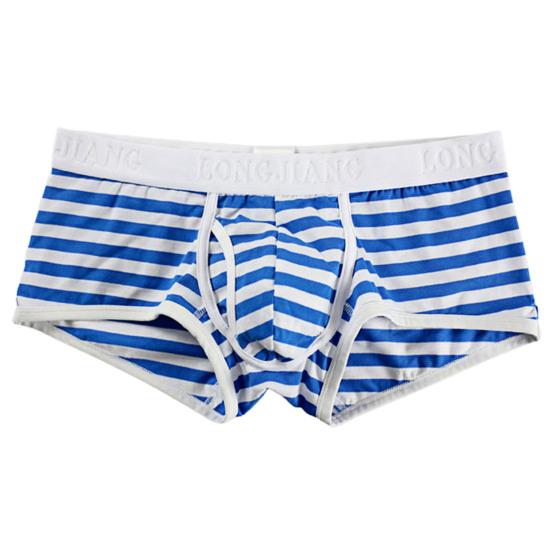 Longjiang Herren-Unterwäsche, gestreift, seitliche Öffnung, sexy, mittelhohe Unterhose für Badezimmer-Unterhosen L blau