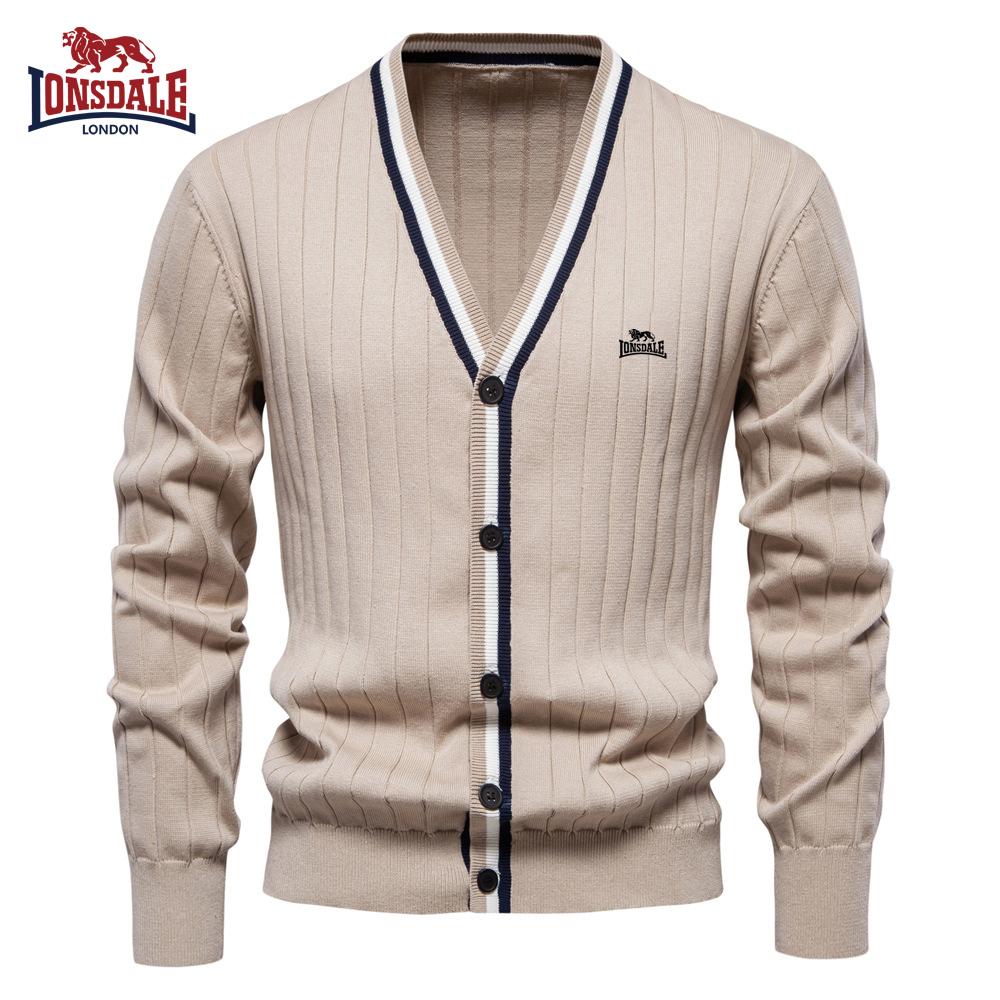 Lonsdale Herbst/Winter Bestickter Herren-Cardigan mit V-Ausschnitt und langen Ärmeln, Strickmantel XXL khaki