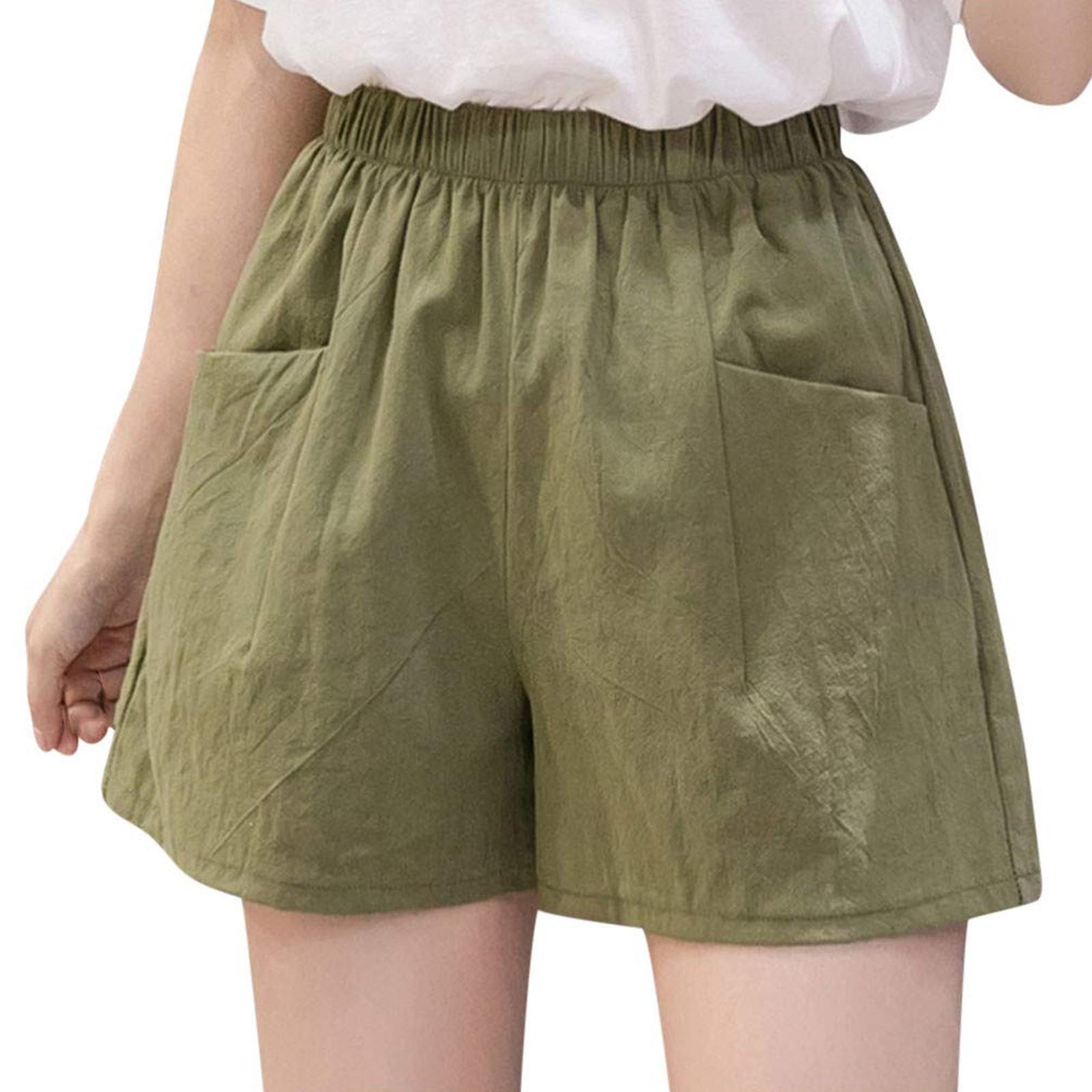 Damen-Shorts, hohe Taille, Kordelzug, knielange Shorts, elastische, bequeme Shorts mit Taschen M