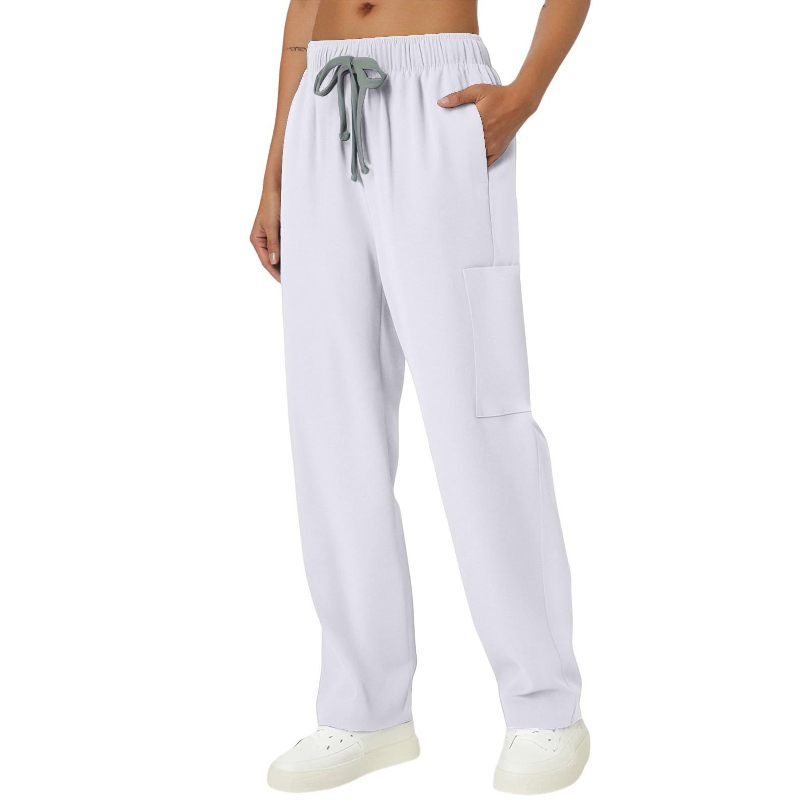 Unisex medizinische Scrub-Hose mit Kordelzug-Taille und Taschen, lockere Passform, leichter Stoff für Arbeitskleidung und Uniformen XL weiß