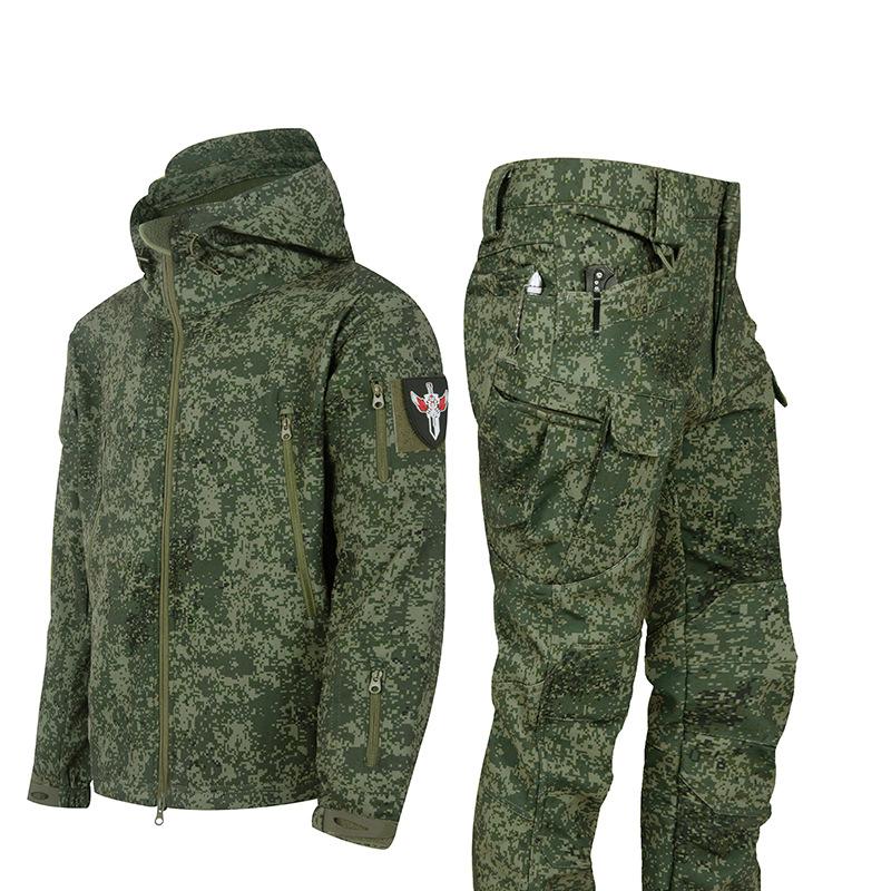 Camouflage-Anzüge für die Armee, Militär-Taktikjacke + Hose für Herren, Softshell, wasserdicht, winddicht, Jagdbekleidung, Wander- und Kletteranzüge, Wintermantel mit Kapuze XL