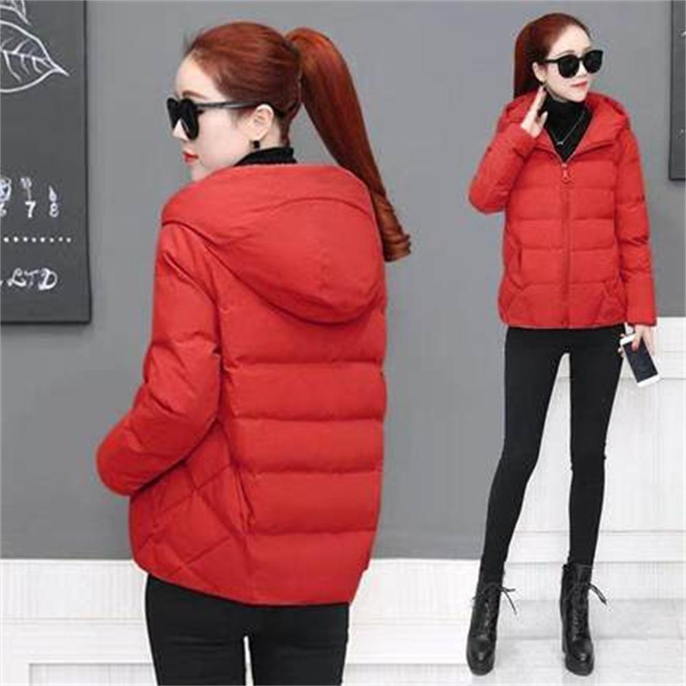 Schwarze Mode Puffer Mäntel Winter Kapuzen Baumwolle Mantel Lose Jacken Frauen Kurze Unten Baumwolle Jacke Casual Weibliche Outwear XXXL rot