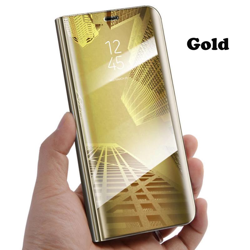 Vertikaler Spiegelständer Flip Anti-Fall-Smartphone-Lederhülle für IPhone Huawei Samsung Xiaomi usw Huawei P30 Lite/Honor 20s gold