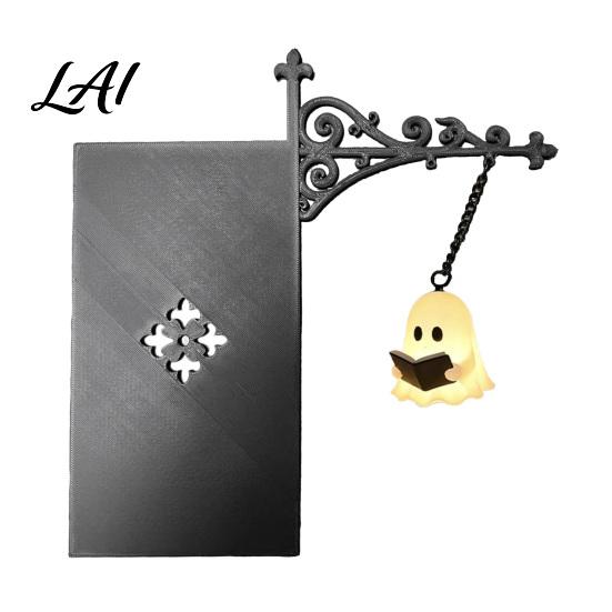 Warme Gelbe Nachttischlampe Geist liest Bücherregal Lampe Niedliche Lampe Retro Lampe Buchstützen für Halloween Bibliothek Arbeitszimmer Dekor Kleine Wandmontage Ghost warm weiße