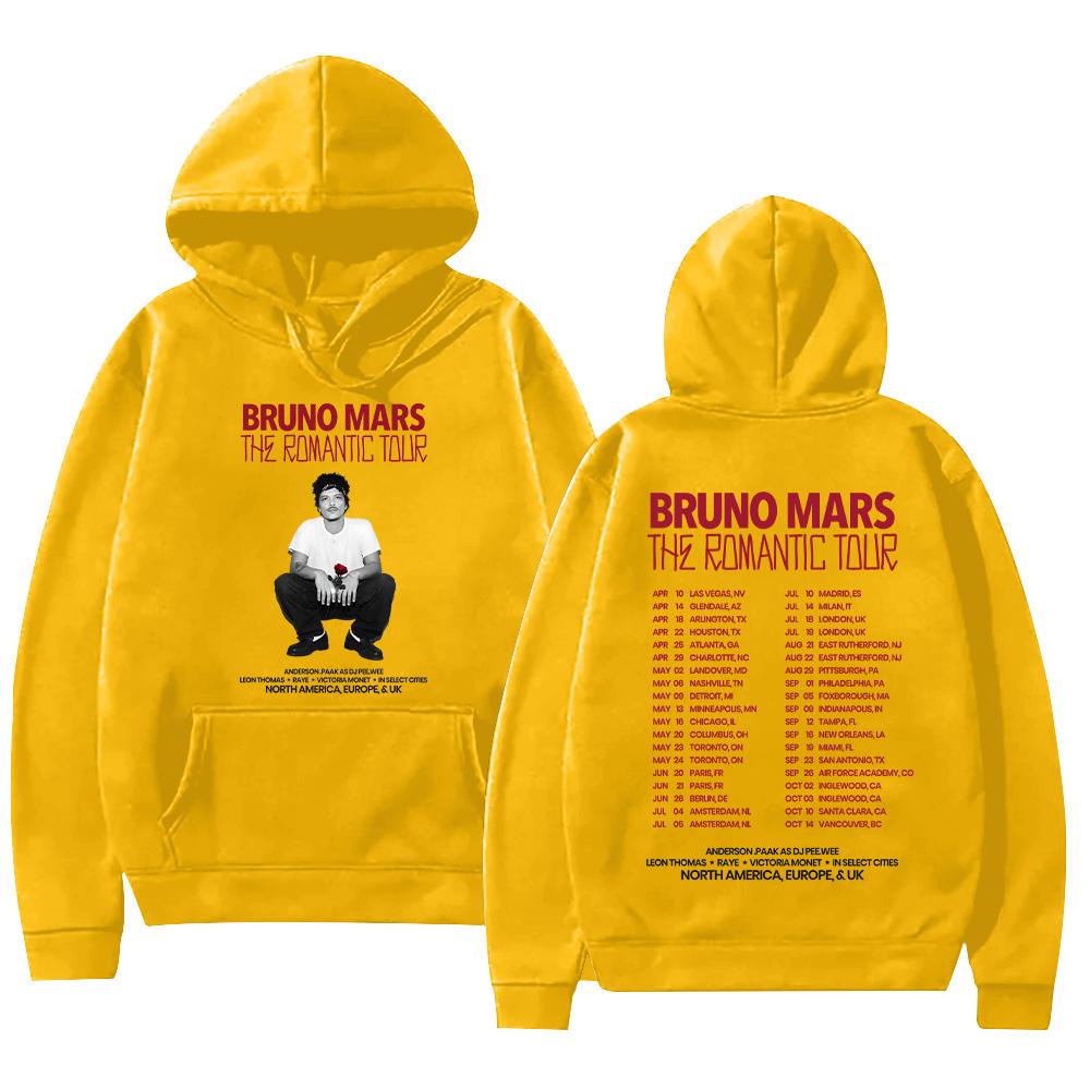 Bruno Mars The Romantic 2026 Tour Hoodie Bruno Mars Sweatshirt Unisex Jugend- und Erwachsenen-Oberteile Konzert-Outfits High Street Pullover XL gelb