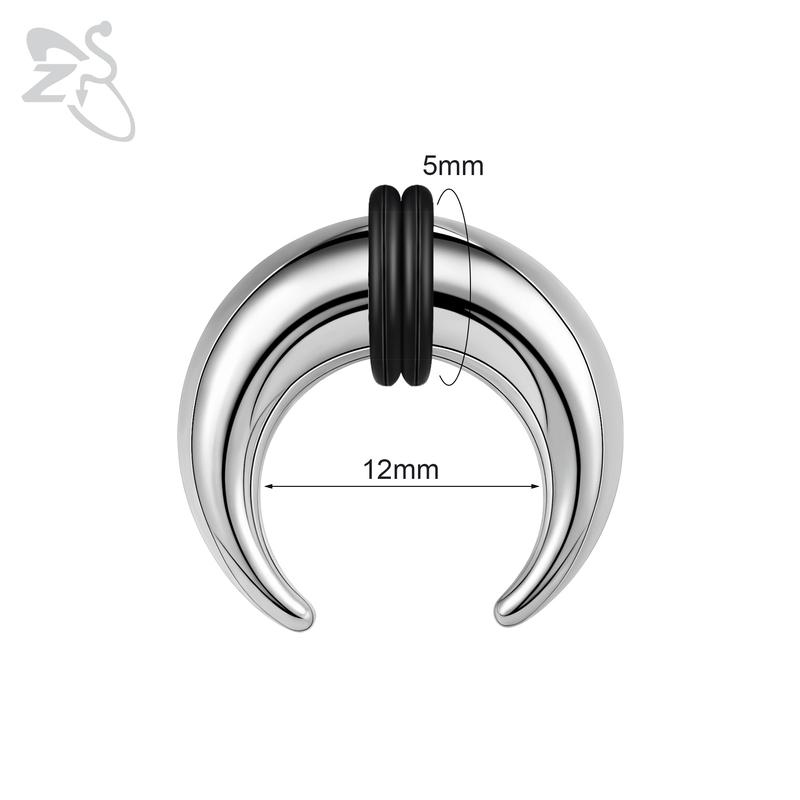 ZS 1 Stück 1,2–10 mm dicker Nasenring in Ochsenhornform aus rostfreiem Stahl für Männer mit großem Durchmesser, Ohr-Expander, Ohrring, Septum-Piercing Silver-5X12MM
