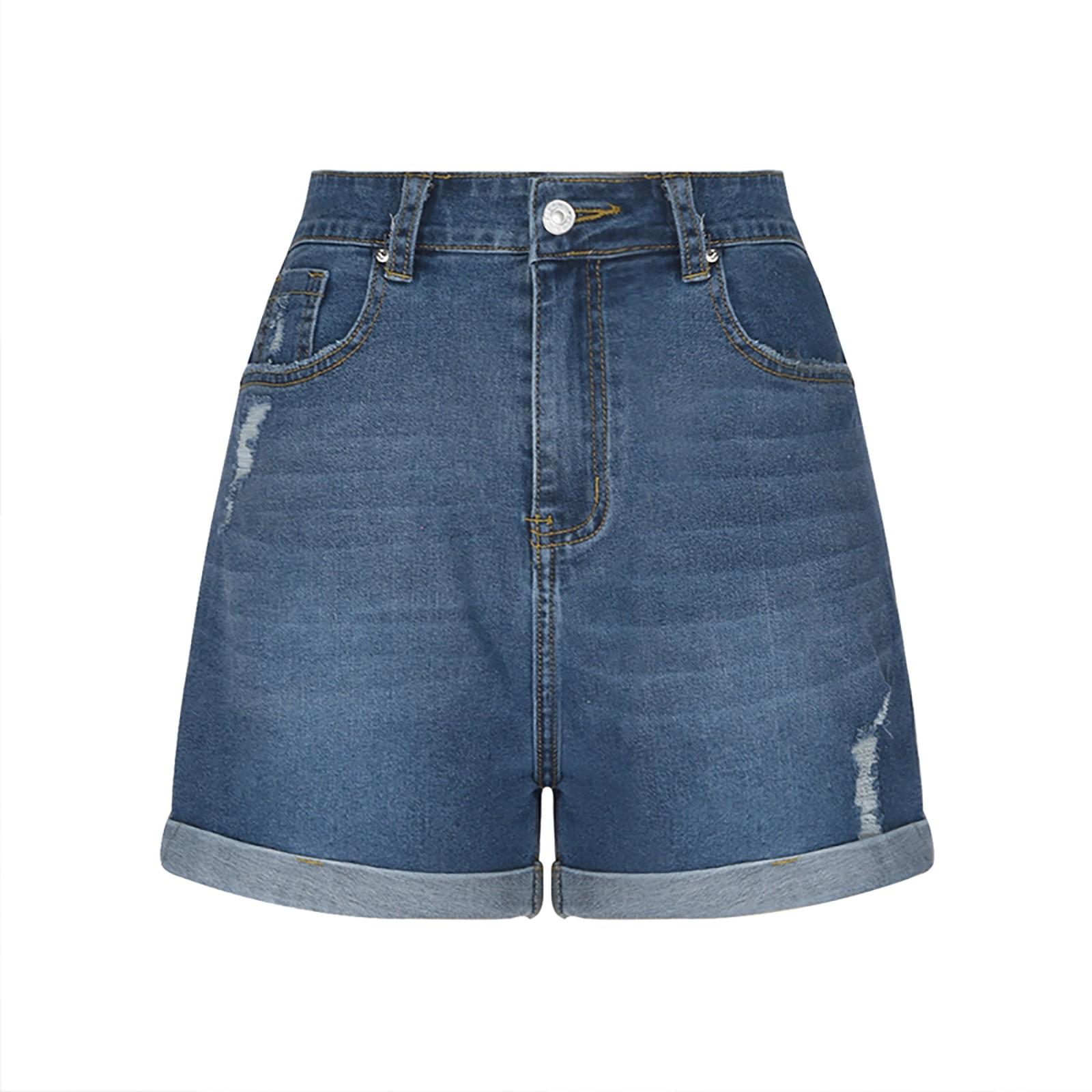 Jeans-Cargohosen für Damen, dehnbare, hoch taillierte, zerrissene Jeans-Shorts mit abgenutztem, gewelltem Rand, Jeans-Shorts, Pantalones De Mujer XXL blau
