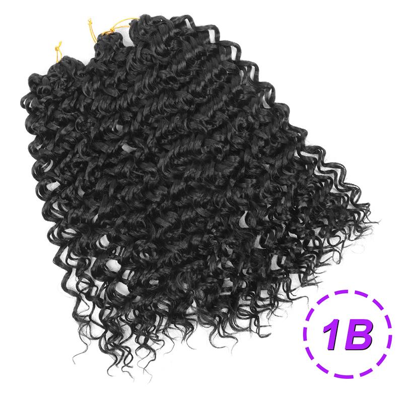 Welliges Strähnen Häkelzopf Haar 10 14 18 Zoll Synthetik Ombre Wellige Locken Afro Locken Haar für Frauen Niedrige Temperatur Deep Wave (as the picture,10 inches(25.40cm)) black