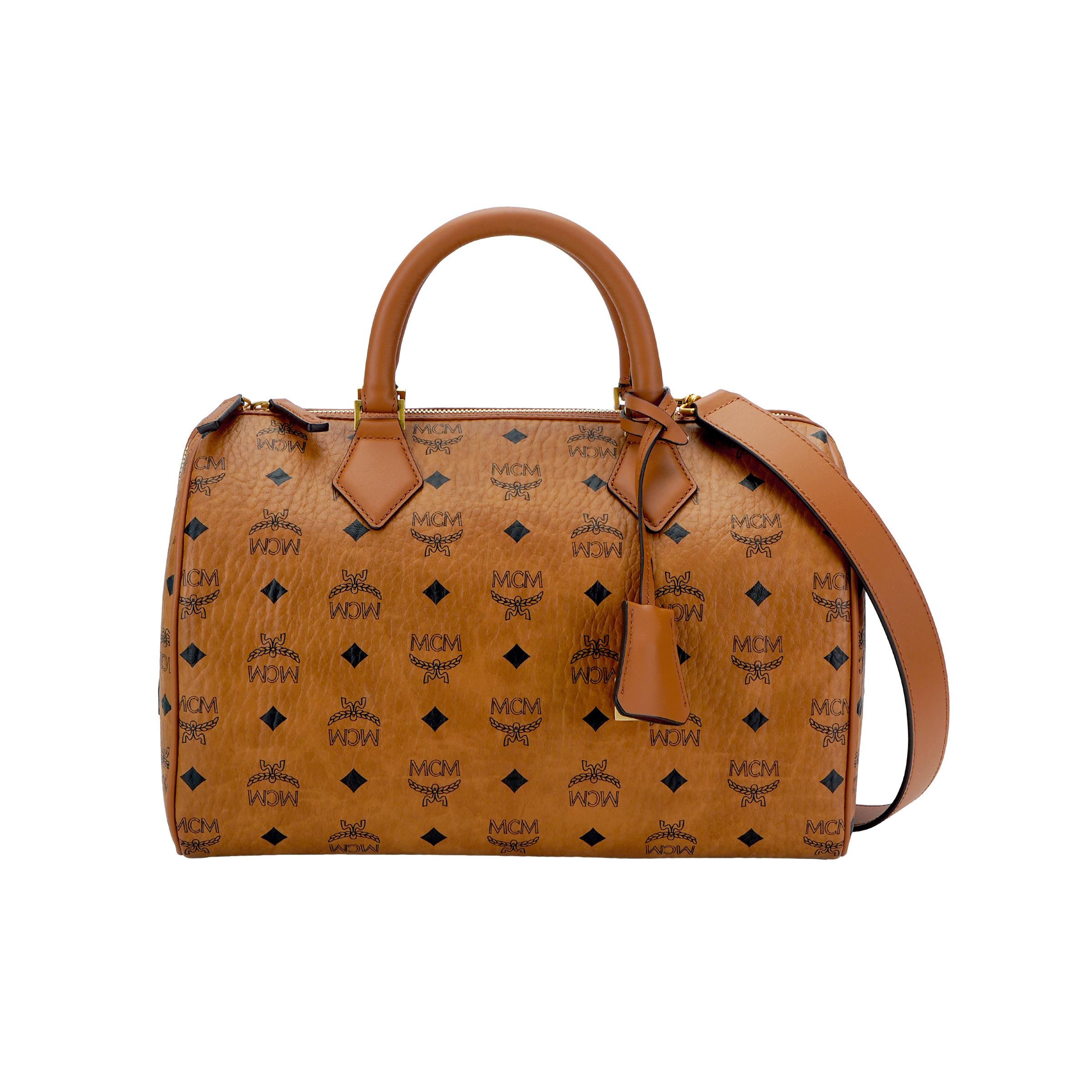 MCM Ella Boston Bag Mit Verstellbarem Abnehmbarem Schultergurt Canvas Und Leder Damen Handtaschen Braun MWBESEA03CO001 Basic Set (Bag+Dust Bag)