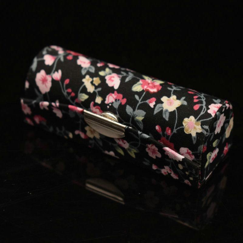 Frauen Make-Up Lagerung Box Lippenstift Box Mit Spiegel Blume Druck Einzelnen Lippenstift Lagerung Fall Kosmetik Taschen schwarz