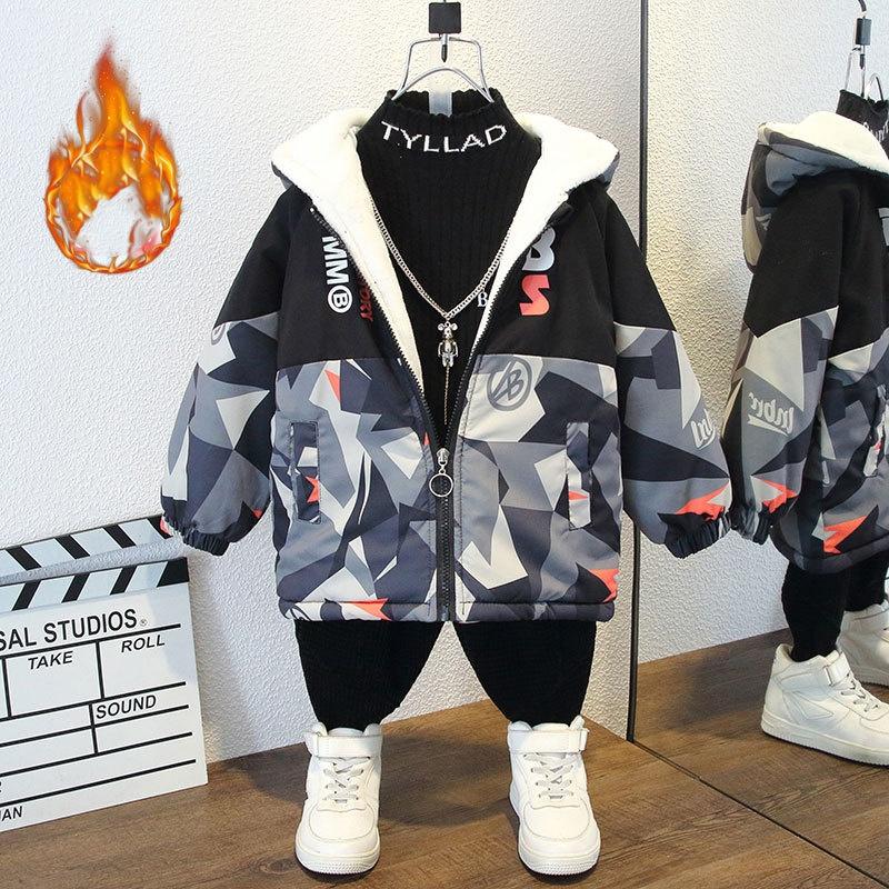 Baby Freizeitkleidung Kinder Dicke Jacken Jungen Herbst und Winter Kleidung Plus Samt Jacken 120 grau
