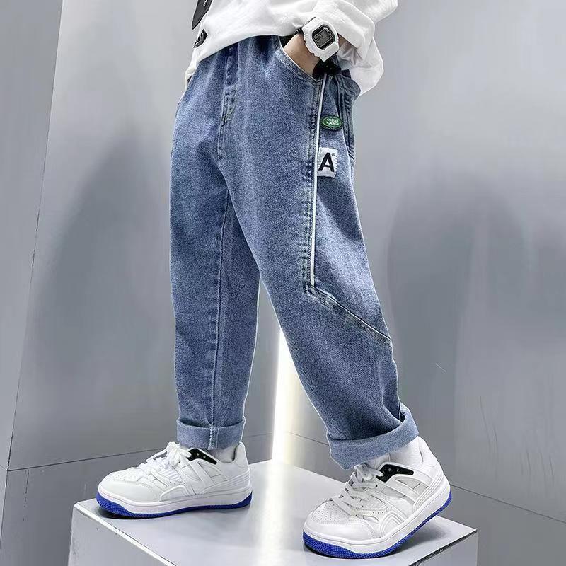 Kinderbekleidung, Jungenjeans, Frühjahrs- und Herbstmodelle, Große Jungen, Jungen, Lässige Hosen mit geradem Bein, Kinderhosen 110 blau