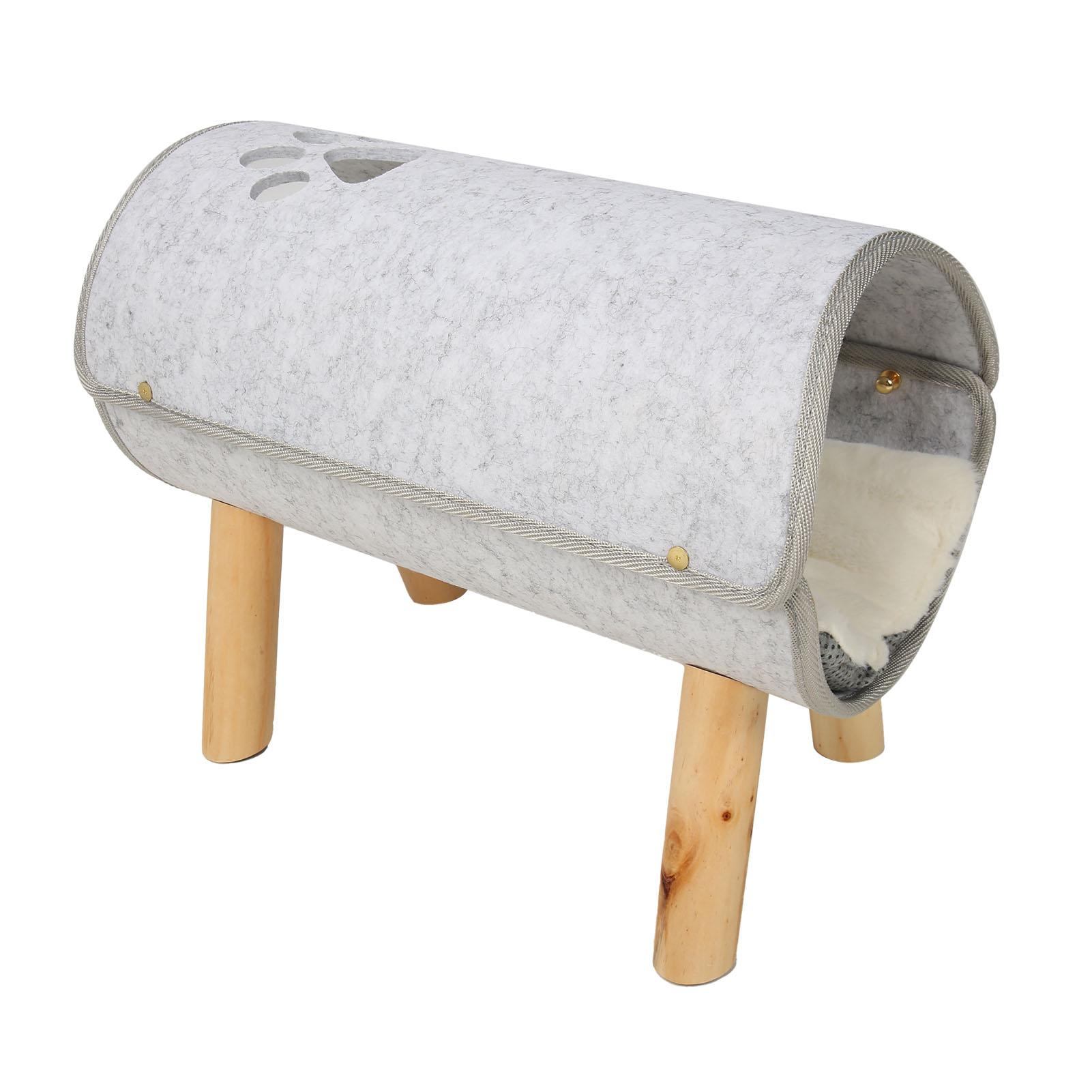 Katzen Tunnelbett mit Holzbeinen Weiches Bequemes Erhöhtes Katzen Tunnelbett mit Plüschkissen für Alle