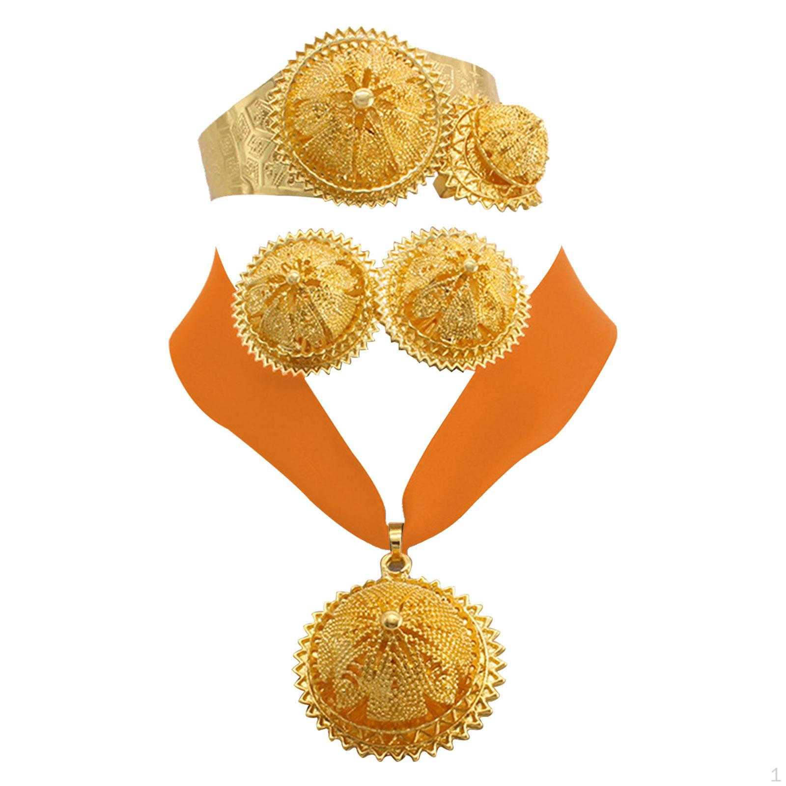 4-teiliges Dubai Schmuckset, Halskette Ohrringe Ring Armband Afrikanische Damen Luxuriös für Hochzeit orange