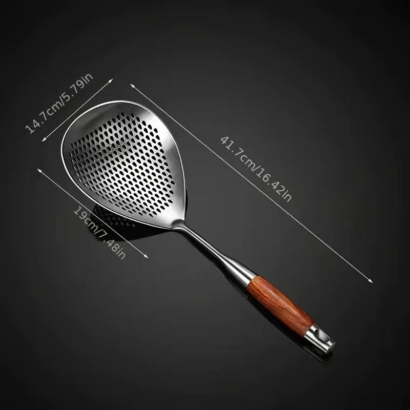201 Edelstahl Küchengeschirr Kochsieb mit Holzgriff Pfeffer Gewürzsieb Sieb Utensilien Filter Scoop Löffel black