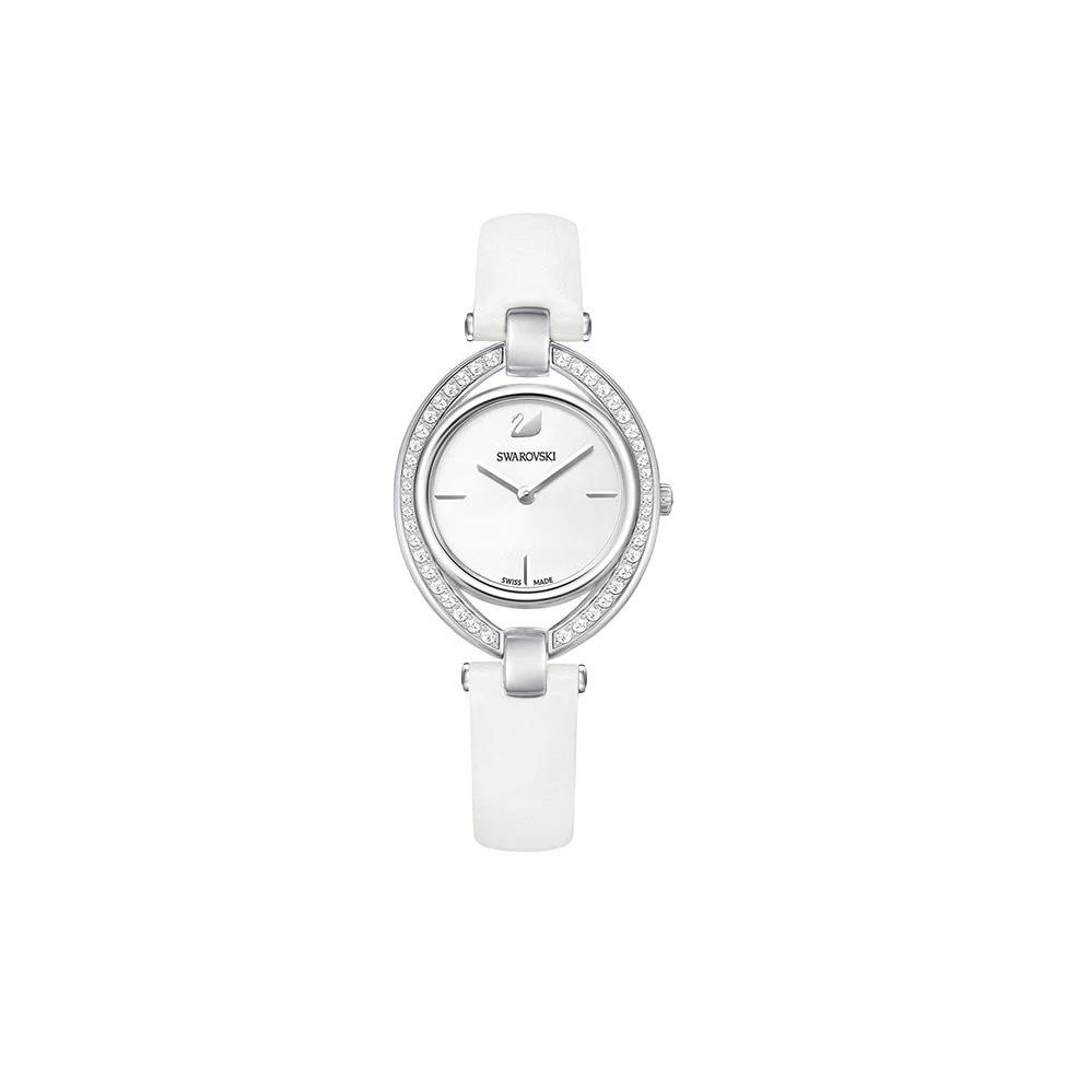 Swarovski Kollektion Quarzuhr mit echtem Lederarmband Silbernes Zifferblatt Damenuhren 5376812 Silver White Watch Dial