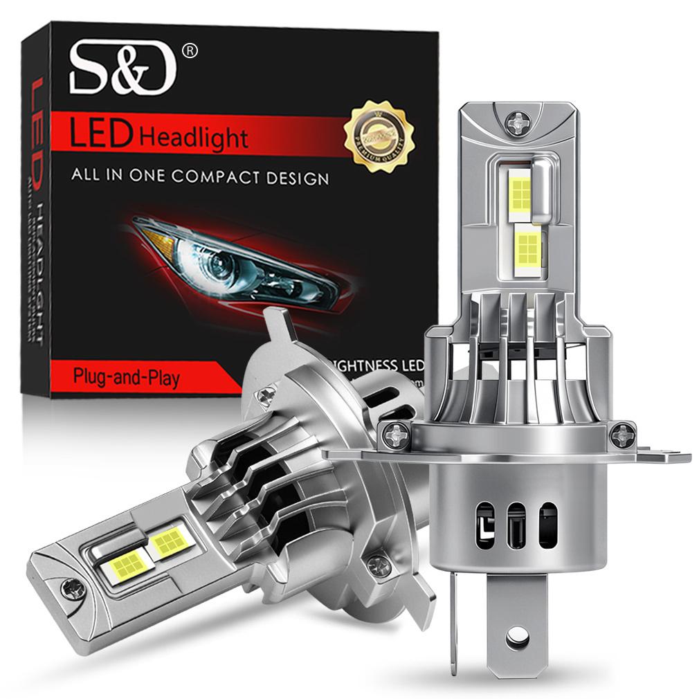 2 Stück Canbus H4 LED-Scheinwerferlampen Fernlicht Abblendlicht 30000LM Auto Motorrad Lichter 24SMD CSP Chips Turbo LED-Diodenlampe Auto Moto Scheinwerfer 12V 6500K Weiß H4/9003/HB2 Hi/Lo