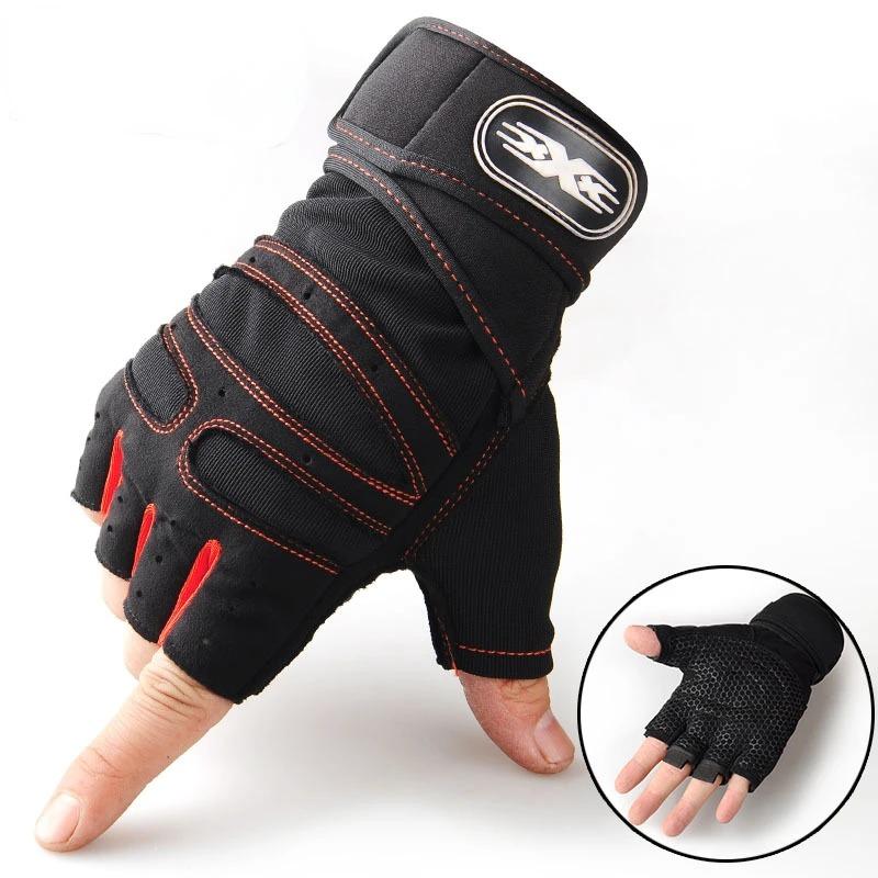 Fitnesshandschuhe für Männer und Frauen, Fitness, Gewichtheben, Armbandhandschuhe, Bodybuilding-Training, Sport, Übung, Fahrradhandschuh, stoßfest M rot