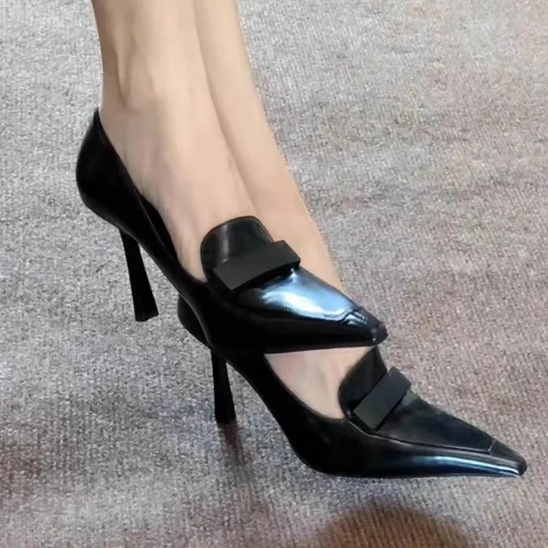 Neue elegante Frauen 8 cm High Heels Pumps Hochzeit Braut klassische Pu Leder Retro Slipony Heels Dame braun schwarz Büro Schuhe 42 schwarz