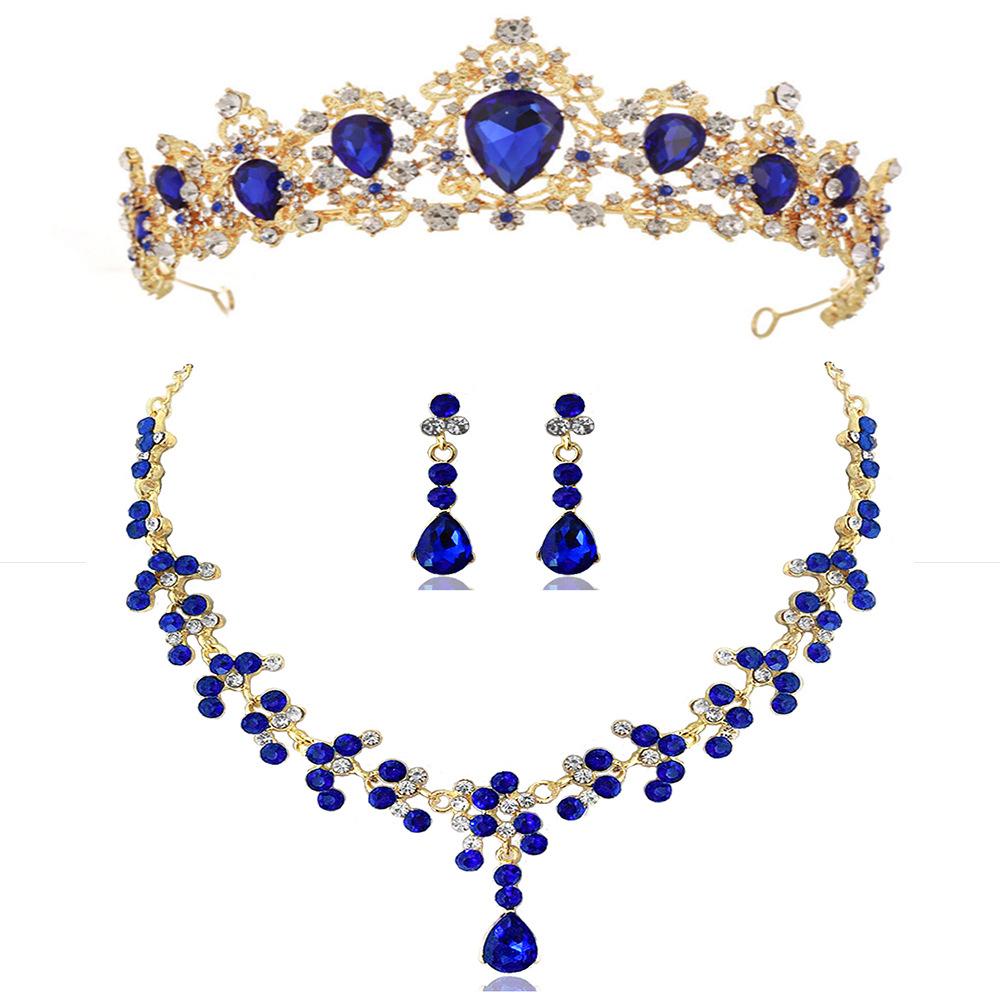 Brautschmuck Grün Krone Halskette Ohrringe Dreiteiliges Set Hochzeitskleid Hochzeitsaccessoires beige