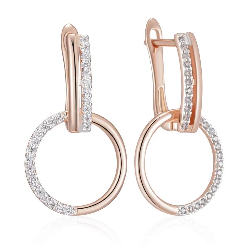 Goldene Silberfarbe Runde Geometrische Große Hängeohrringe für Frauen Funkelnde Zirkonia-Ohrringe Modeschmuck-Ohrringe gold