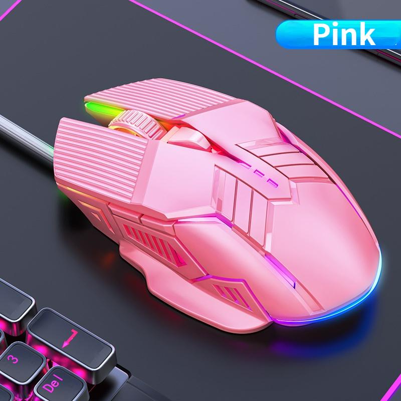 Wired Gaming Mouse USB-Maus Gaming RGB Gamer Maus 6 Tasten LED Stille Mäuse für PC Laptop Computer HMM rosa