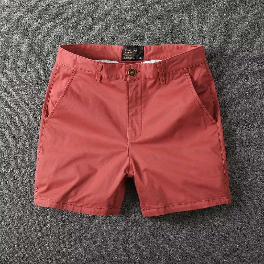 Herren Casual Baumwollshorts Sommer Einfarbig Slim Fit Locker Geschnitten Dünne Dreiviertellange Hosen Arbeitskleidung M rot