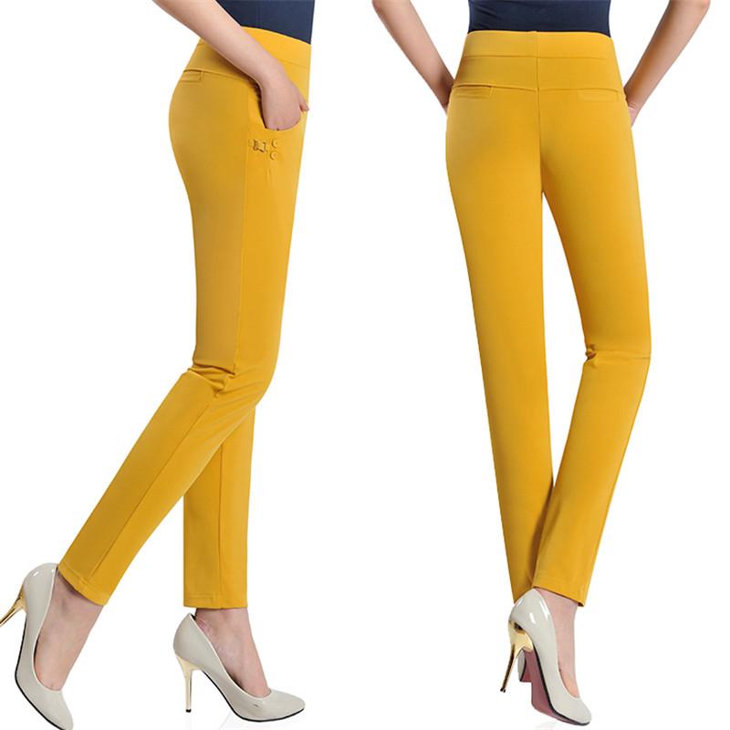 Sommer Mode Bleistift Hosen Frauen Frühling Nette Candy Farben Bleistift Hosen Elegante Grundlegende Stretch Große Größe Mama Hosen Leggings Hosen XXXXL gelb