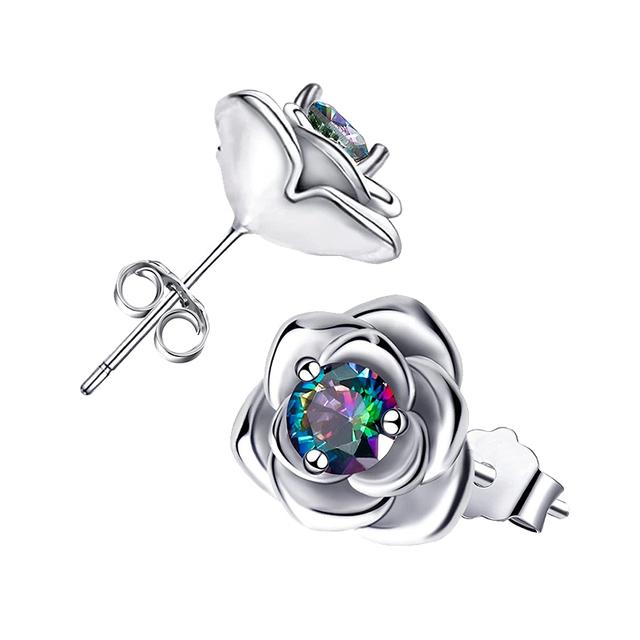 Gänseblümchen-Blumen-Ohrringe, 925er Silber, rosa, gelbe Blumen-Creolen für Frauen, Hochzeit, Verlobung, Zirkonia, originelles Schmuckgeschenk blau