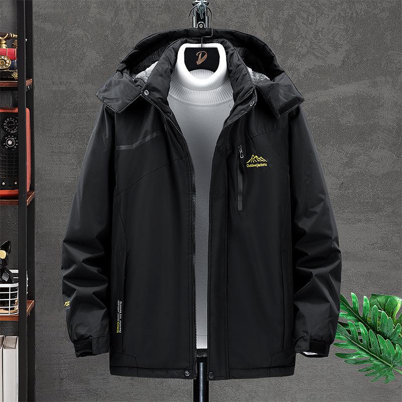 Übergröße 9XL Assault Anzug, Winter Outdoor mit Plüsch und dicker Isolierung, Wander- und Radfahranzug, Baumwolljacke, Herren Wintermantel 6XL schwarz