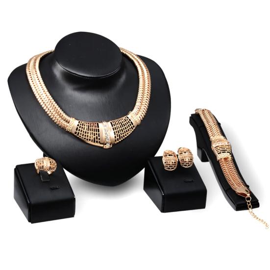 Brautschmuck-Set, hohl, Statement-Damen-Choker, Halskette, Ring, Armband, Ohrringe