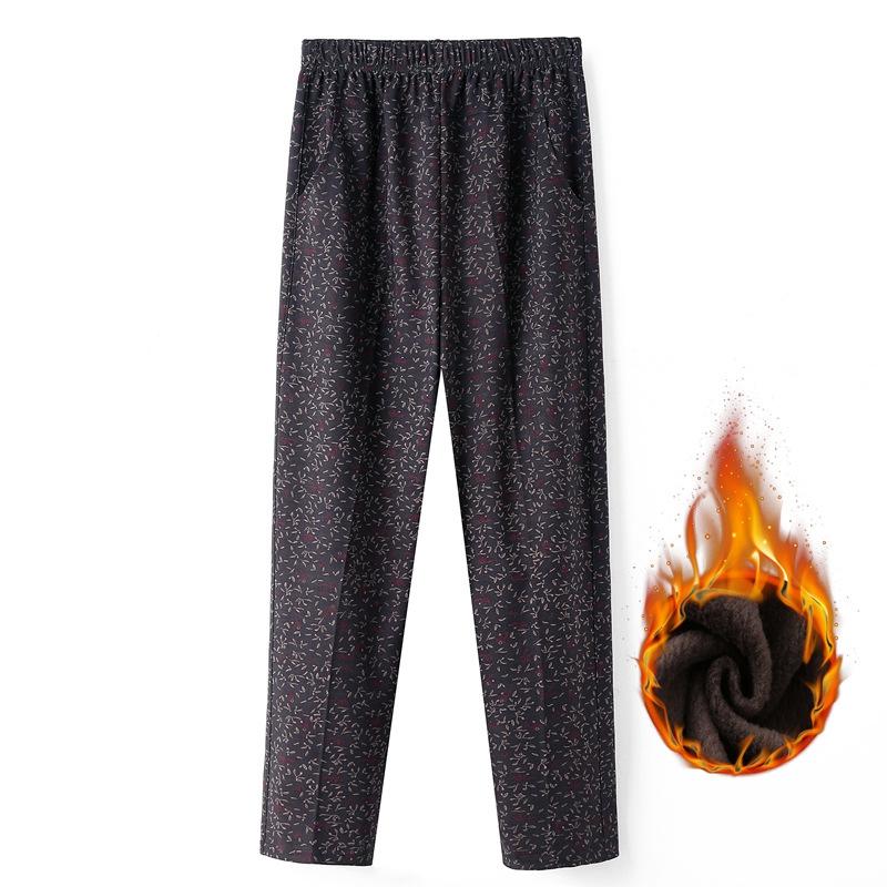 2023 frauen 9XL Herbst Winter Mittleren Alters Blume Drucken Hosen Weibliche Plus Samt Lose Hosen Damen Hohe Taille Gerade Hosen 9XL