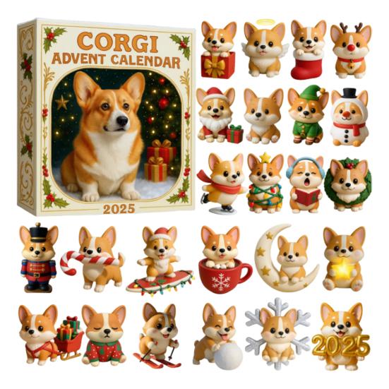 Corgi Weihnachts-Adventskalender 2025 24 Tage Countdown-Kalender Acryl Corgi-Themenornamente Weihnachtsgeschenke für Hundeliebhaber Dog