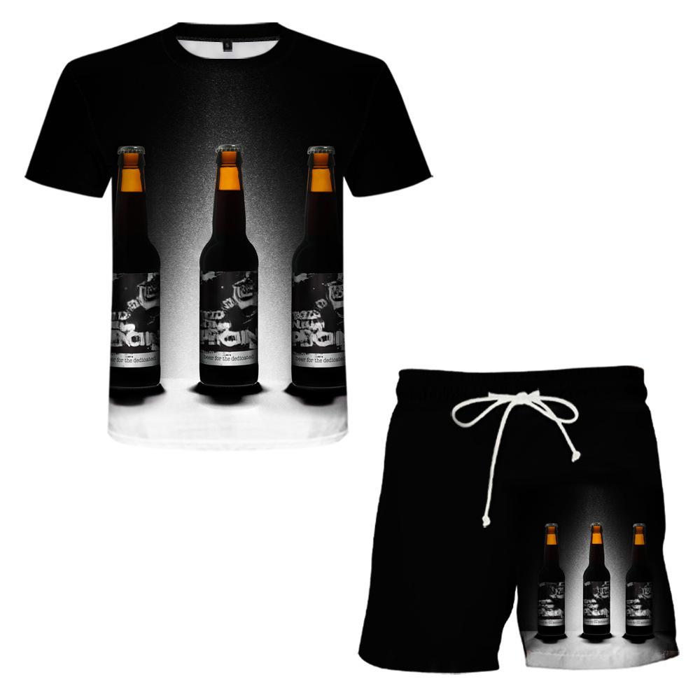 Herren Kurzarm T-Shirt Shorts Zweiteilige Anzüge Herren Mode Bier 3D gedruckt Sets XXXXL black