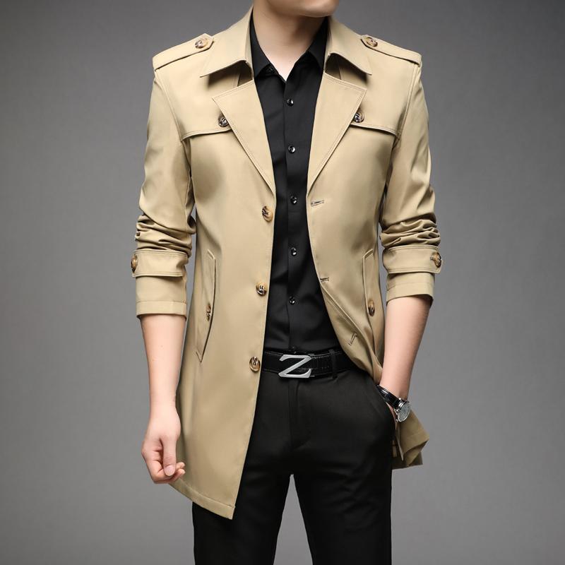 Herbst Männer Lange Trenchcoats Mode Britischen Stil Trenchcoats Herren Casual Oberbekleidung Punk Jacken Windjacke Marke Kleidung 4XL XXXXL khaki