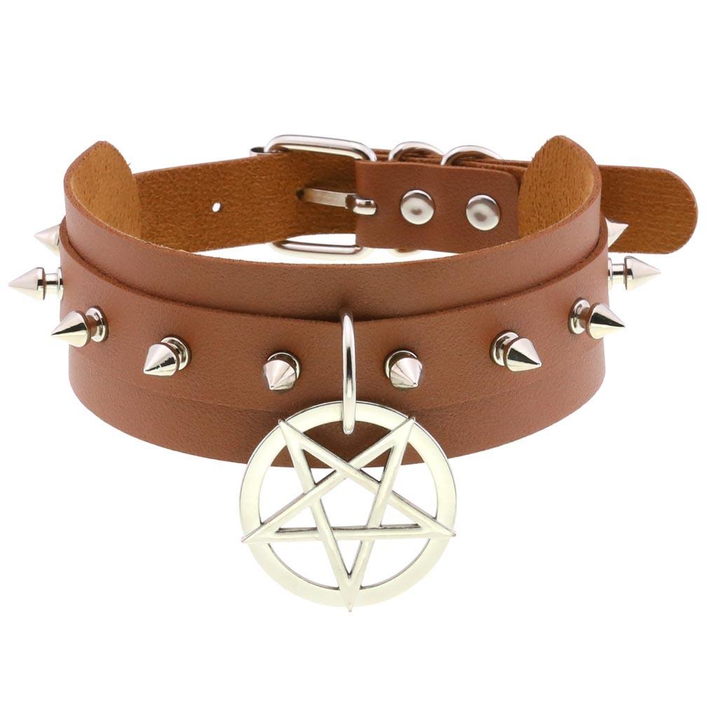 DIEZI Sexy Hellbraune PU Leder Halskette Damen Herren Neu Harajuku Gothic Vintage Herz Kette Choker Statement Halskette Schmuck