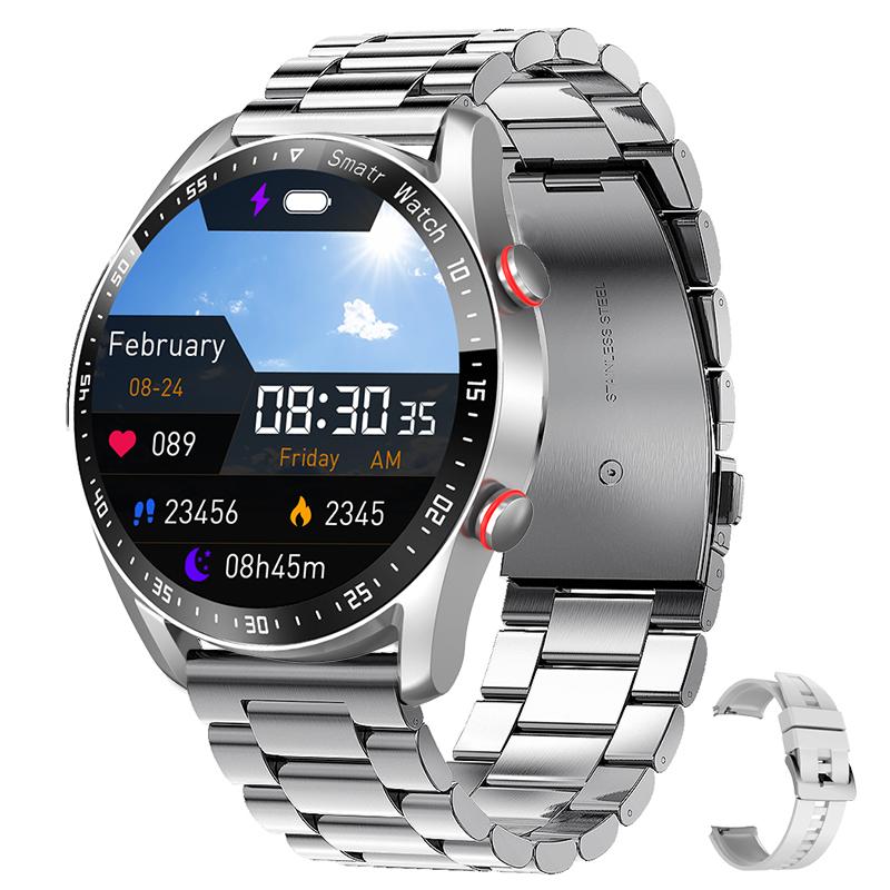 2025 Neue 1,5 Zoll Smartwatch Herren Bluetooth Anruf Herzfrequenz EKG Gesundheit Fitness Sportuhr Wasserdicht Geschäftsmann Smartwatch steel belt silber