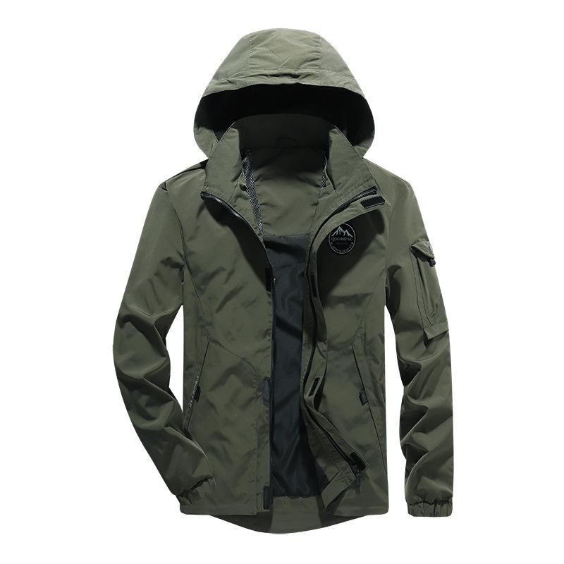 Jacke Herren Loose Plus Size Jacke mit mehreren Taschen, kann die Kapuze abnehmen, Arbeitsmanteloberteil L armee grüne