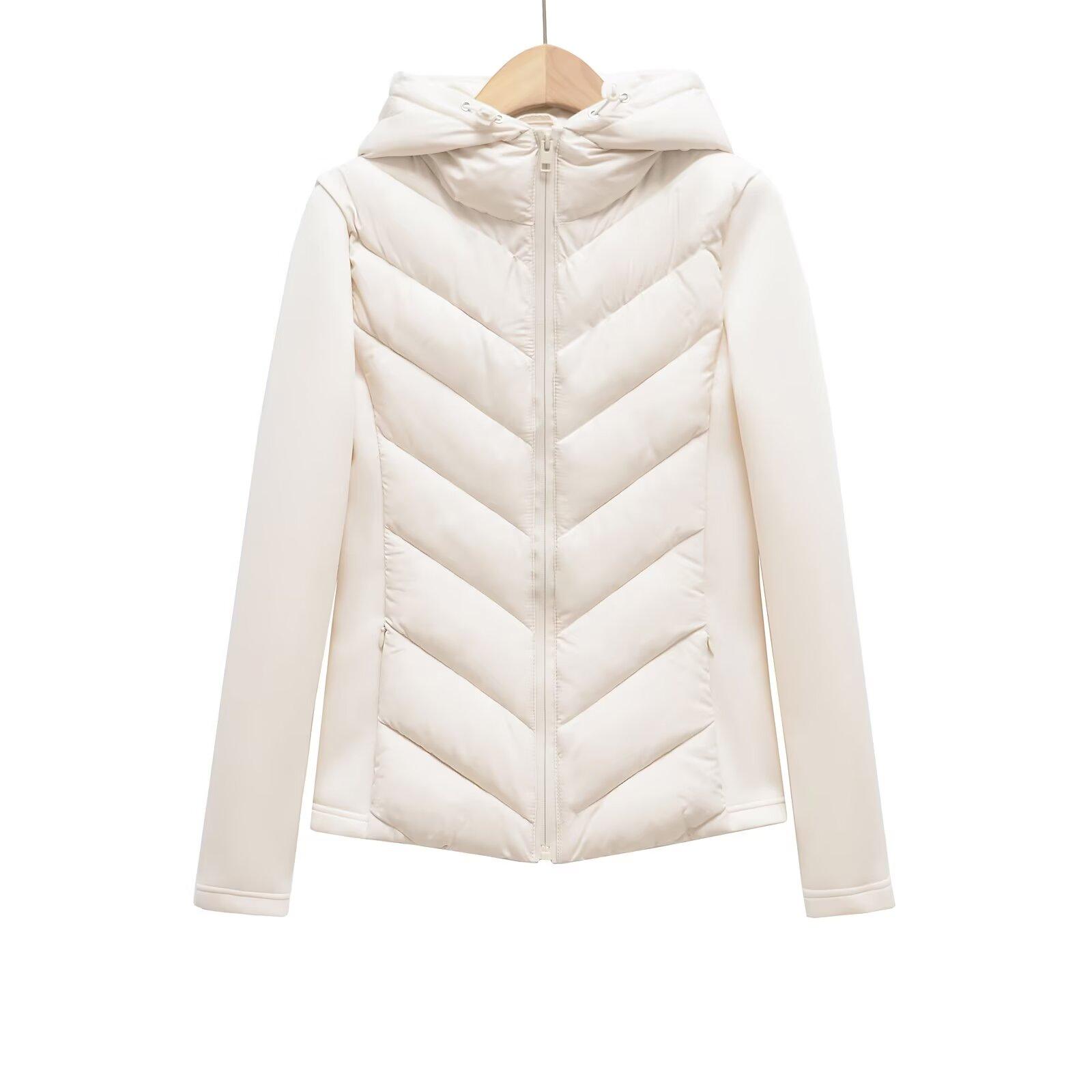 Herbst Winter Damen Elegante Patchwork Kapuzen Air Cotton Jacken Damen Warm Schlanke Passform Sport Parkas Mäntel S weiß