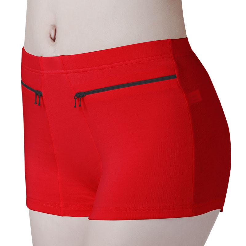 Frauen Baumwolle Höschen Hohe Taille Slips Taschen Reißverschluss Unterwäsche Plus Größe Unterhosen Einfache Ältere Weibliche Sicherheit Shorts Hosen Hosen-shorts Bikinis L kardinalrot