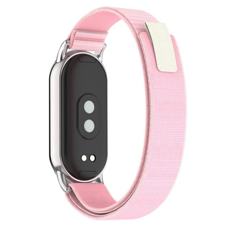 Nylonband für Xiaomi Mi Band 8 Armband Metallkopfpartikel Ersatzarmband Gürtel für Xiaomi Miband 8 Mi Band 8 Armband For Mi Band 8/8NFC rosa