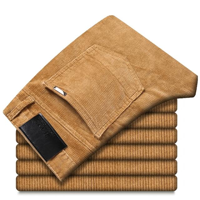 6 Farben Herren Dickes Cord Freizeithose Winter Neuer Stil Business Mode Stretch Regular Fit Hose Männliche Markenkleidung 33 khaki