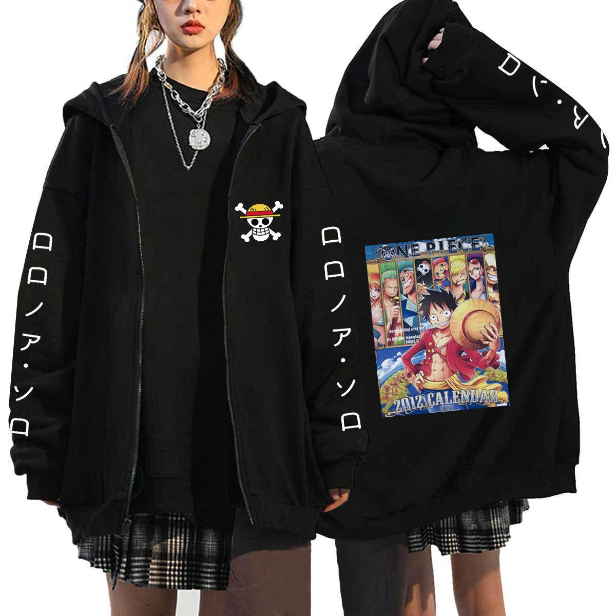 ONE PIECE Anime Hoodies Luffy Zoro Chopper Herren Jacken Cosplay Lässig Reißverschluss Mäntel Harajuku Unisex Cartoon Sweatshirts Hip Hop Hoody Streetwear M schwarz