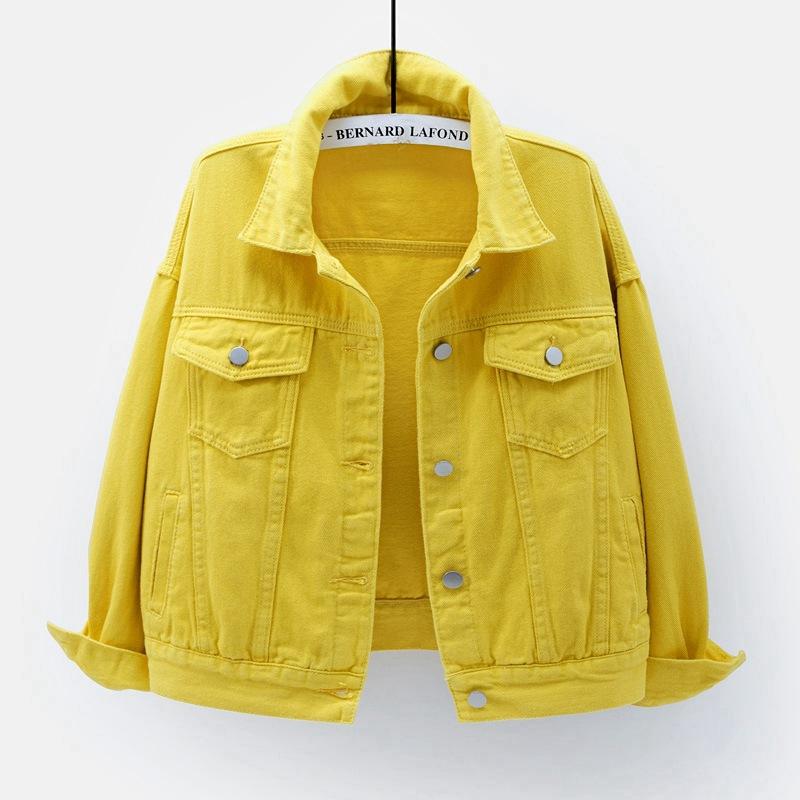 Frühling Neue Farbe Denim Jacke frauen Kurze Koreanische Lose Langarm Jacke Student Top XXXL gelb