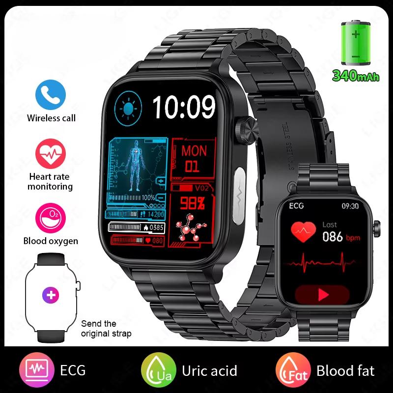 2025 Neue EKG+PPG KI Gesunde Diagnose Smartwatch Männer Frauen Blutfett Harnsäure Weibliche Menstruationsgesundheit Tracker Smartwatch Black-Steel