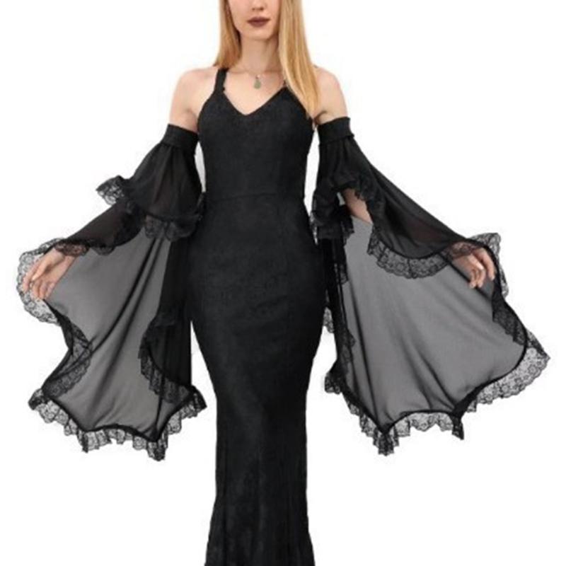 Viktorianische lange Tüllärmel Chiffon Abnehmbare Handschuhe für Hochzeitskleid Halloween Renaissance Kostümzubehör 1 schwarz